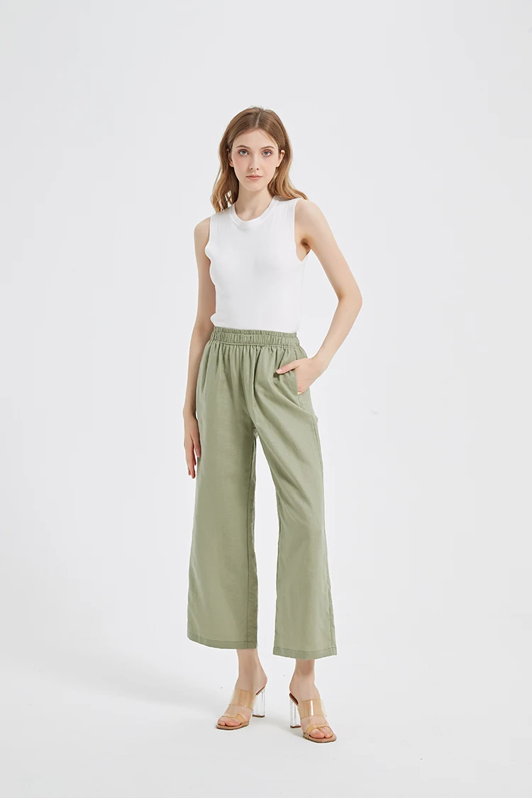 2023 AMZ hot selling 55%Linen 45%Viscose wholesale summer loose wide leg pants women