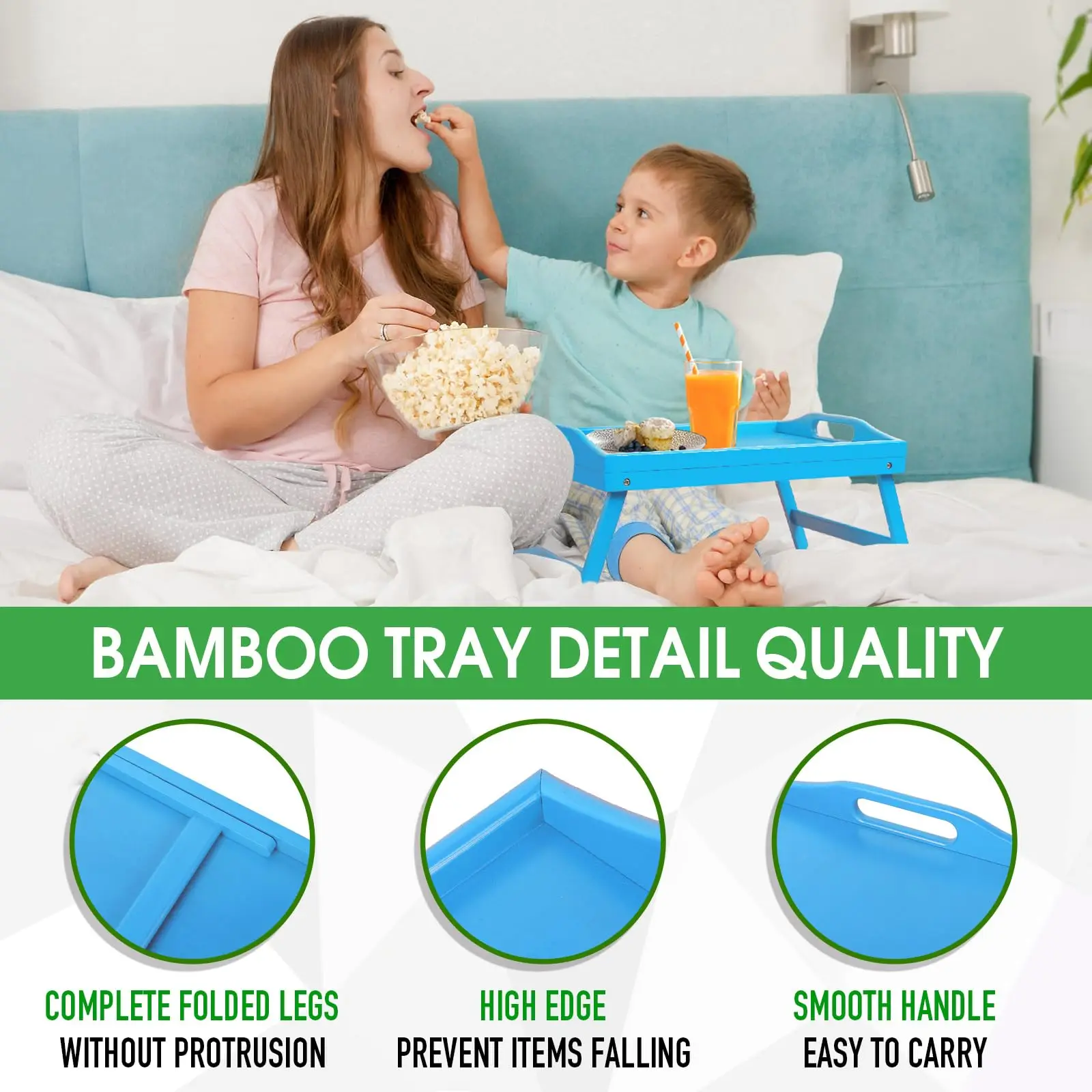 Bamboo Breakfast Tray Bamboo Tray Table With Handles Folding Legs  With Phone Tablet Holder Foldable Food Serving Trays