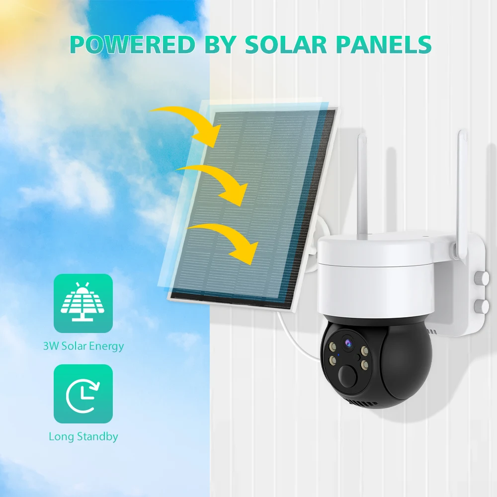 Солнечная панель 2MP WiFi Солнечная камера видеонаблюдения PTZ наружная iCSee 1080P Беспроводная Солнечная безопасность Wi-Fi батарея сетевая камера
