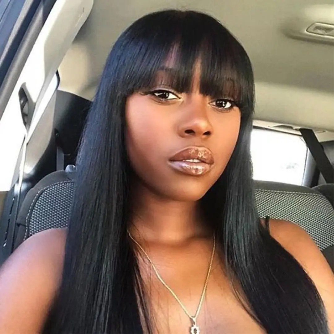 Wholesale 1b Straight Double Drawn Virgin 100 Human Hair Machine Made Wig With Bangs