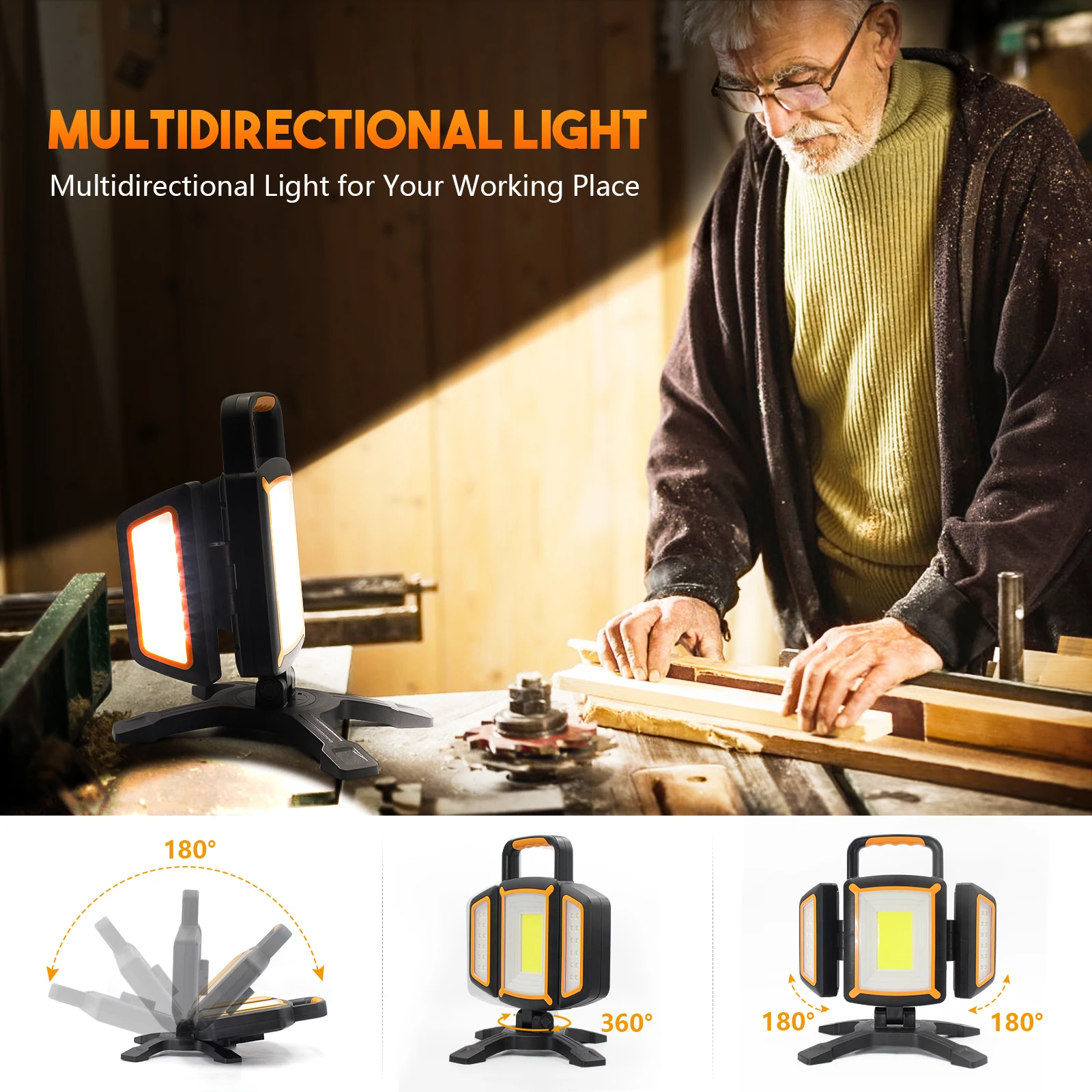 Portable Work Light 30W 3000 Lumen Work Lamp Handheld Battery Rechargeable Magnetic Base LED Work Light