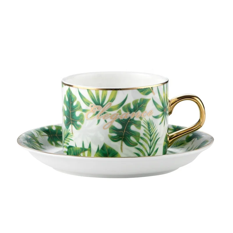 Ceramic Cup Custom Nordic Phnom Penh Monstera Creative Afternoon Tea Black Tea Couple Cup Coffee Cup Saucer Set Gift Box