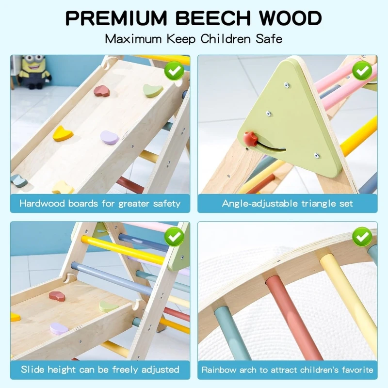 Colourful Foldable Piklers Triangle Wooden Montessori Climbing Triangle With Ramp Kids Indoor Playground Climber Gym Toys Set