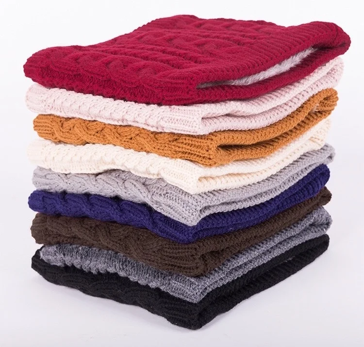 Classic fashion warm neck loop cable knitted wool snood scarf warm fur lining snood scarf for woman