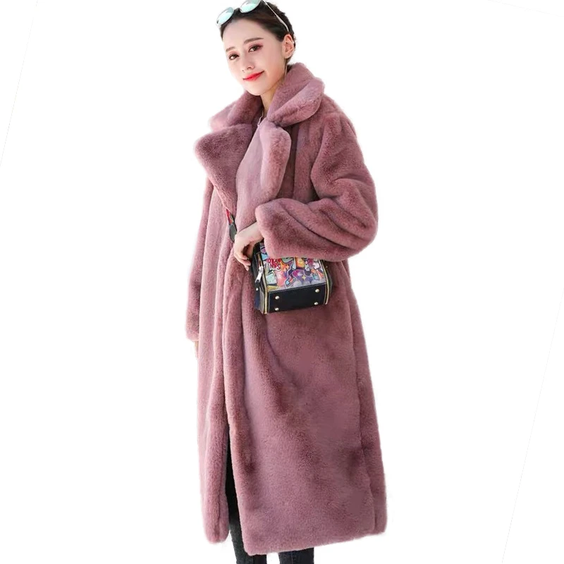 OEM Service Custom Women Winter Faux Rabbit Fur Jacket Cheap Faux Fur Trench Coat for Girls