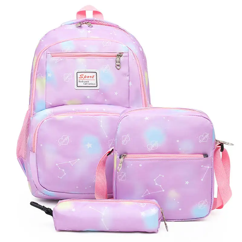 New trendy brand fashion casual college style flower backpack waterproof printed cloth three piece set girls school bags