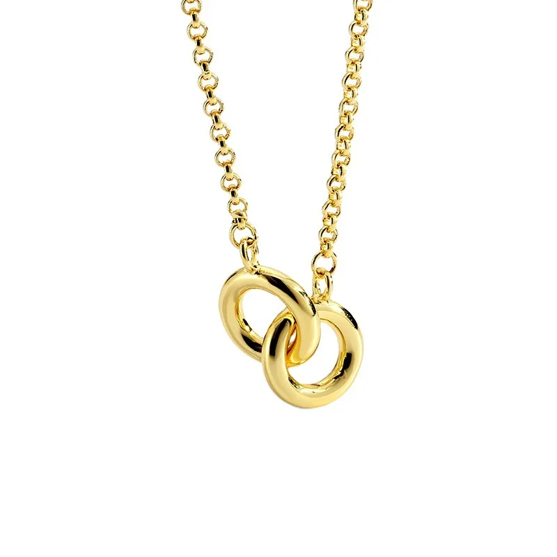 
Korea Double Ring Circle Pendant Gold Plated Necklace Women Chain Linked Short Necklace 