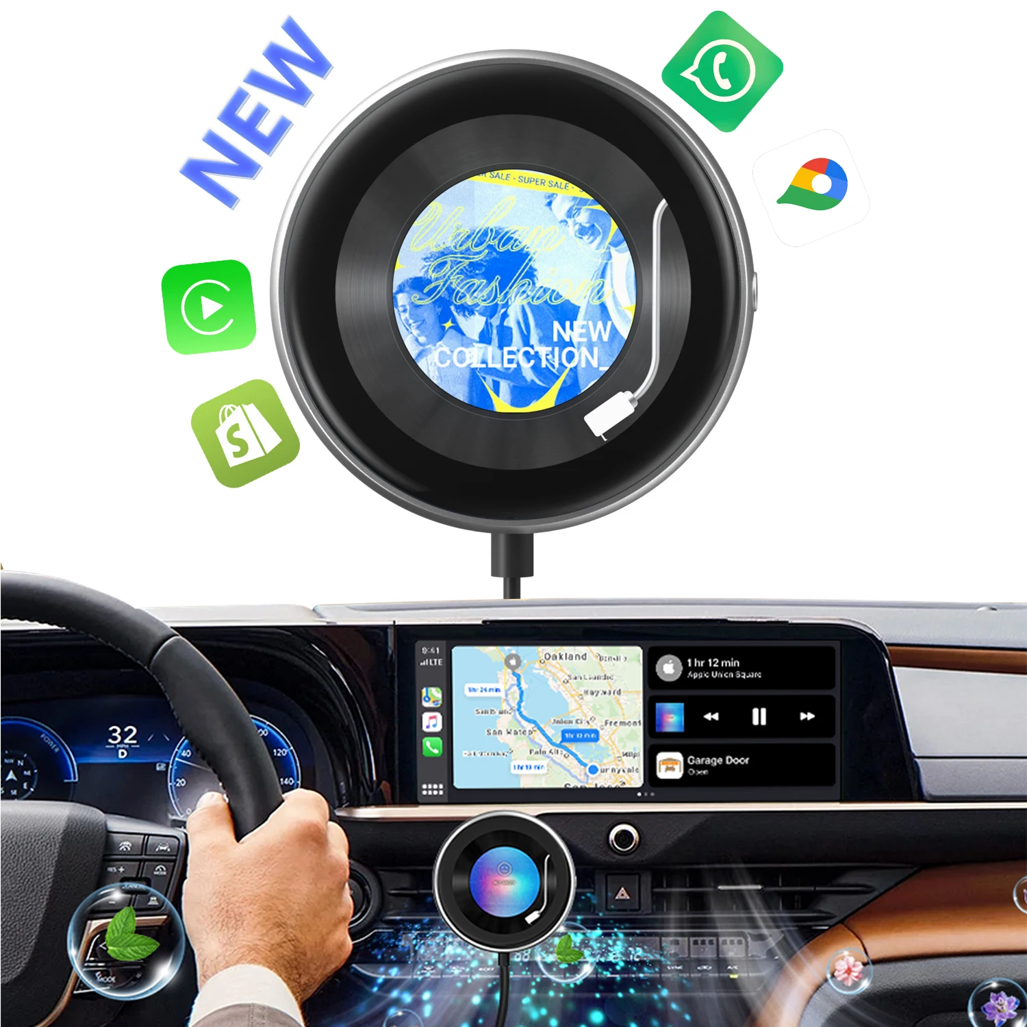 Ottocast Новое поступление беспроводная смарт-коробка Carplay для автомобильного диффузора Ароматизированная цифровая фоторамка быстрое соединение