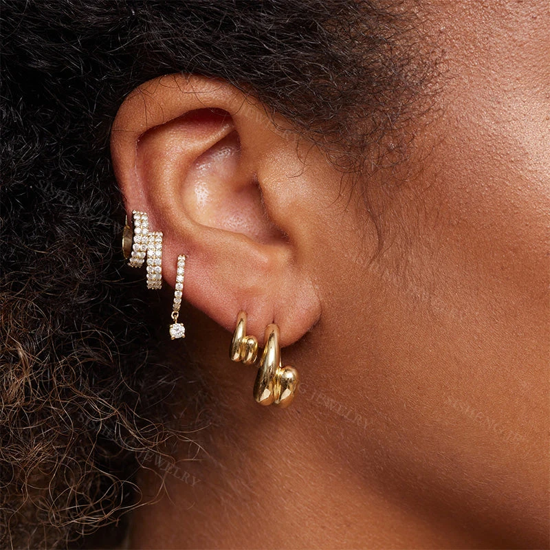 Women Jewelry J Hoop Double Dome Earrings in Sterling Silver 925 with 18K Gold Plate