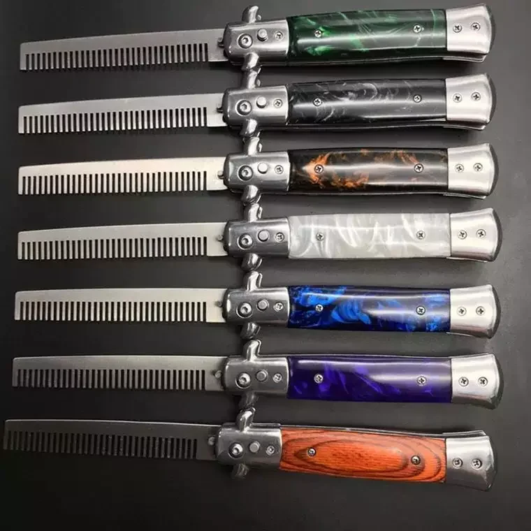 Foldable Comb Stainless Steel Practice Training Butterfly Knife Comb Beard Moustache Brush Salon Hairdressing Styling Tool