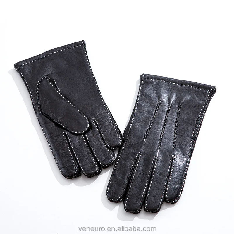 Classical mens winter hand sewing warm cashmere wool knitted lining real sheep leather driving men gloves