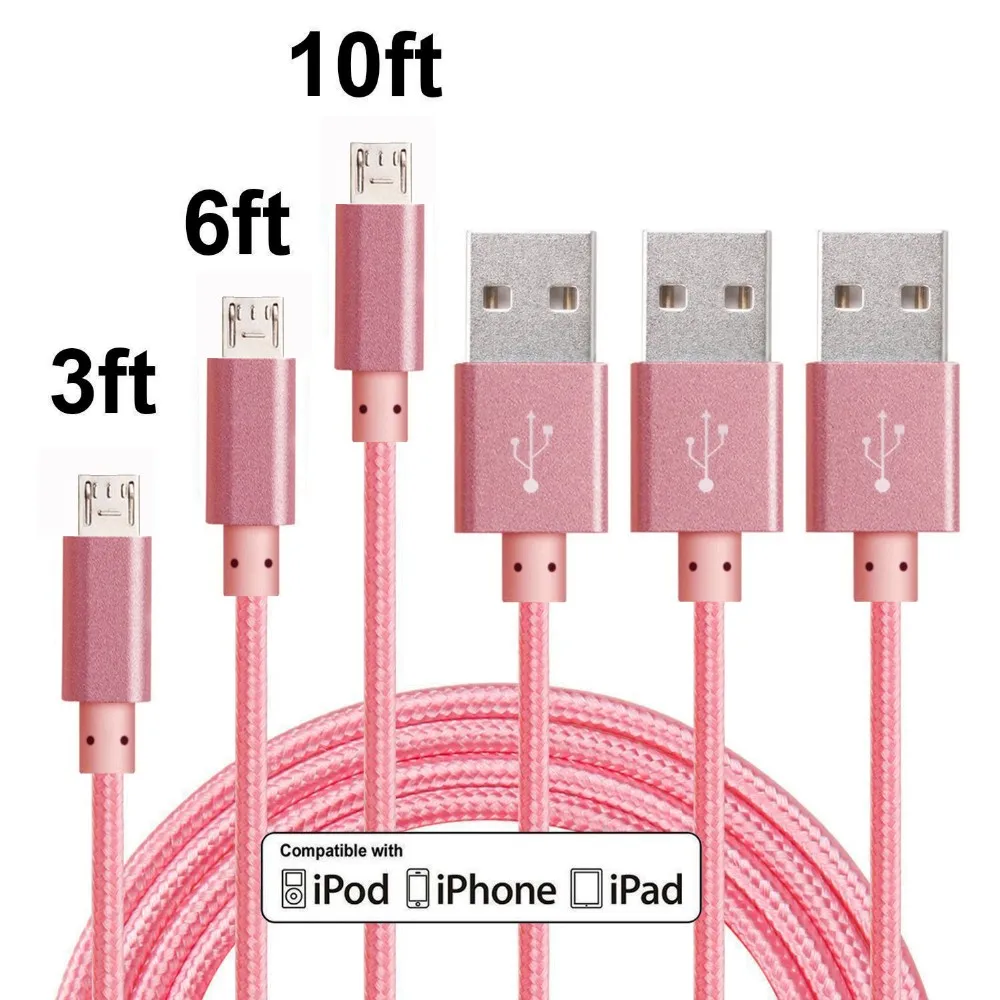 Микро USB кабель 8 дюймов нейлоновый плетеный для быстрой зарядки передачи и