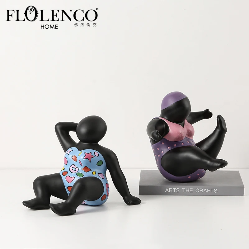FLOLENCO 2022 Luxury Modern Swimsuit Character Fat Lady Resin Decorative Ornaments For Home Decor Accessories Objects Items