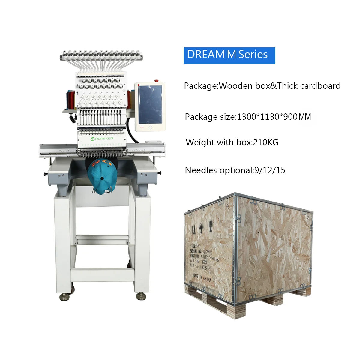 Promaker embroidery machine new 12/15 colors single head embroidery machine for t-shirt