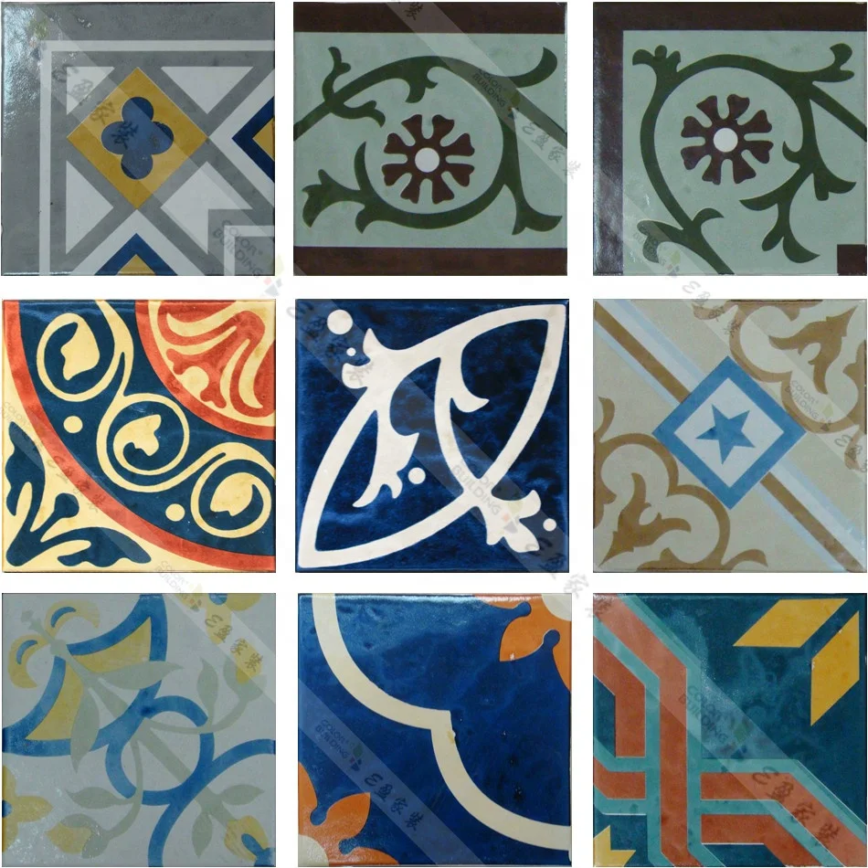 20X20CM High quality handmade design porcelain  flower floor ceramic encaustic cement tile bar counter wall tile