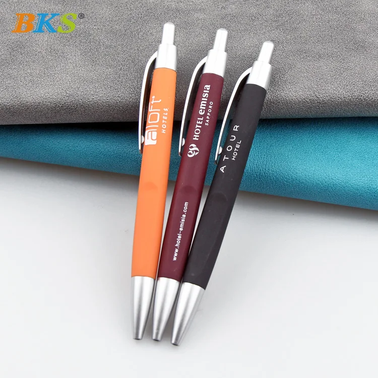 BKS Soft wholesale hotel Cheap Rubber Coated Finishing Multi Colors custom LOGO Printed custom Plastic ballpoint pen