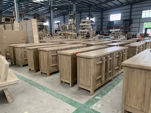 Chinese antique recycle wood metal wheel leg natural industrial style furniture