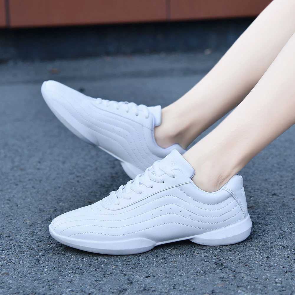 Yingrui Microfiber leather Gym Girls White aerobic shoes Youth cheerleading Training Athletic Comfortable jazz shoes