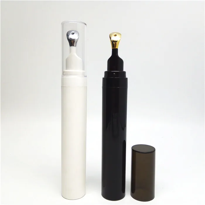 Luxury plastic 8ml 20ml eye gel cream container flat applicator airless eye cream bottle with metal tip head