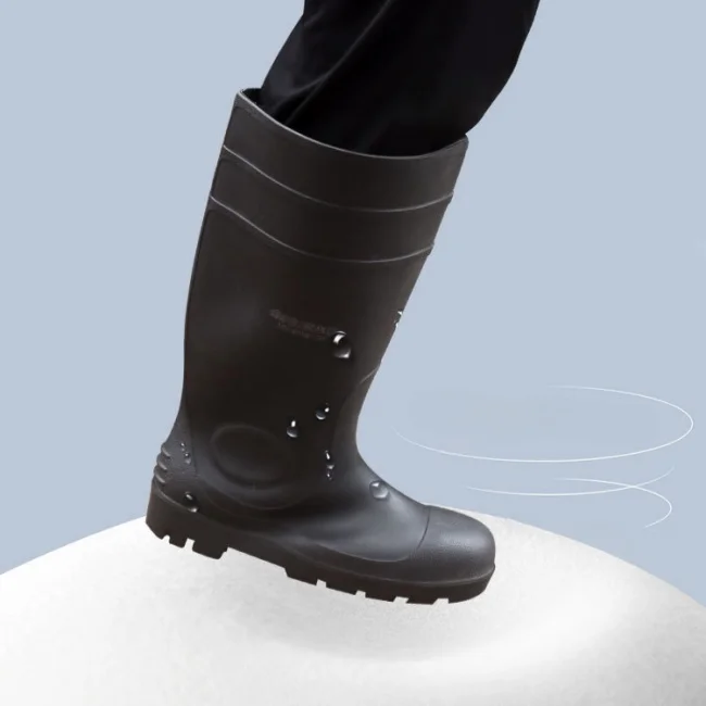 Steel Toe Rain Boots PVC Rubber Insole Mid Sole Puncture-Resistant Slip-Resistant Safety Features Labor Protection Autumn Season