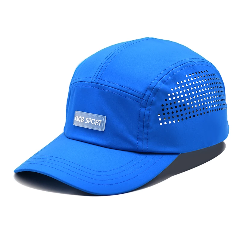 Custom Waterproof 5 Panel Hat Breathable Lightweight Quick Dry Mesh Sports Cap with  Rubber Patch Logo