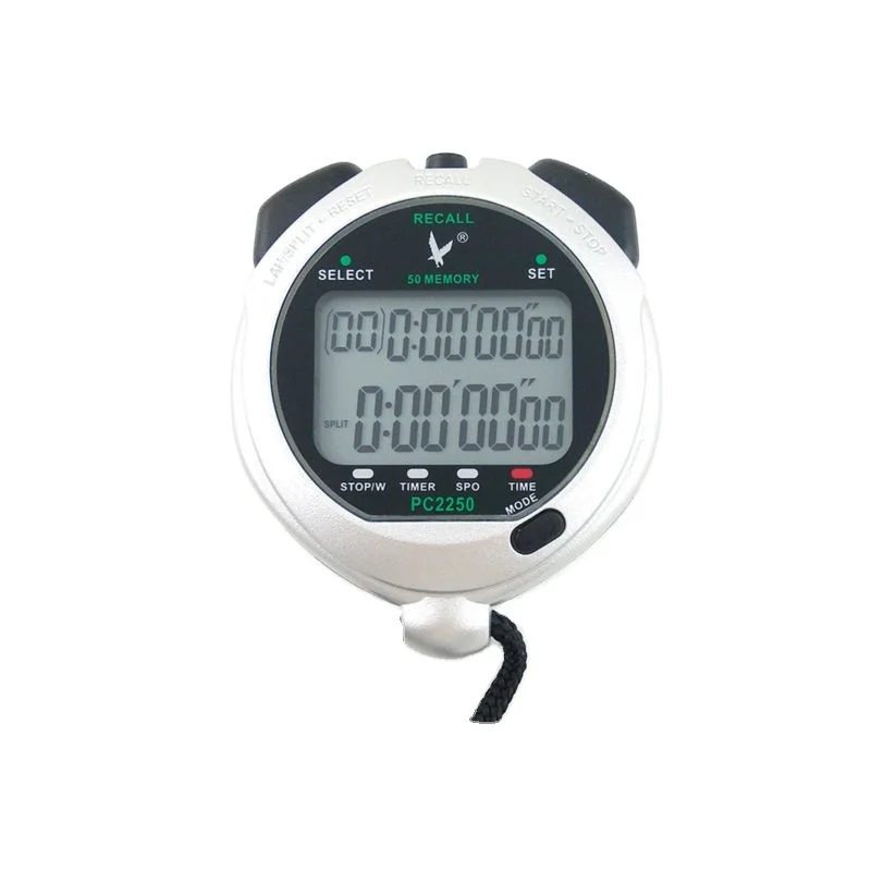 Custom logo 2 row 50 memories digital stop watch 75.7*64.1*21.5mm waterproof stop watch Big lcd stopwatch timer
