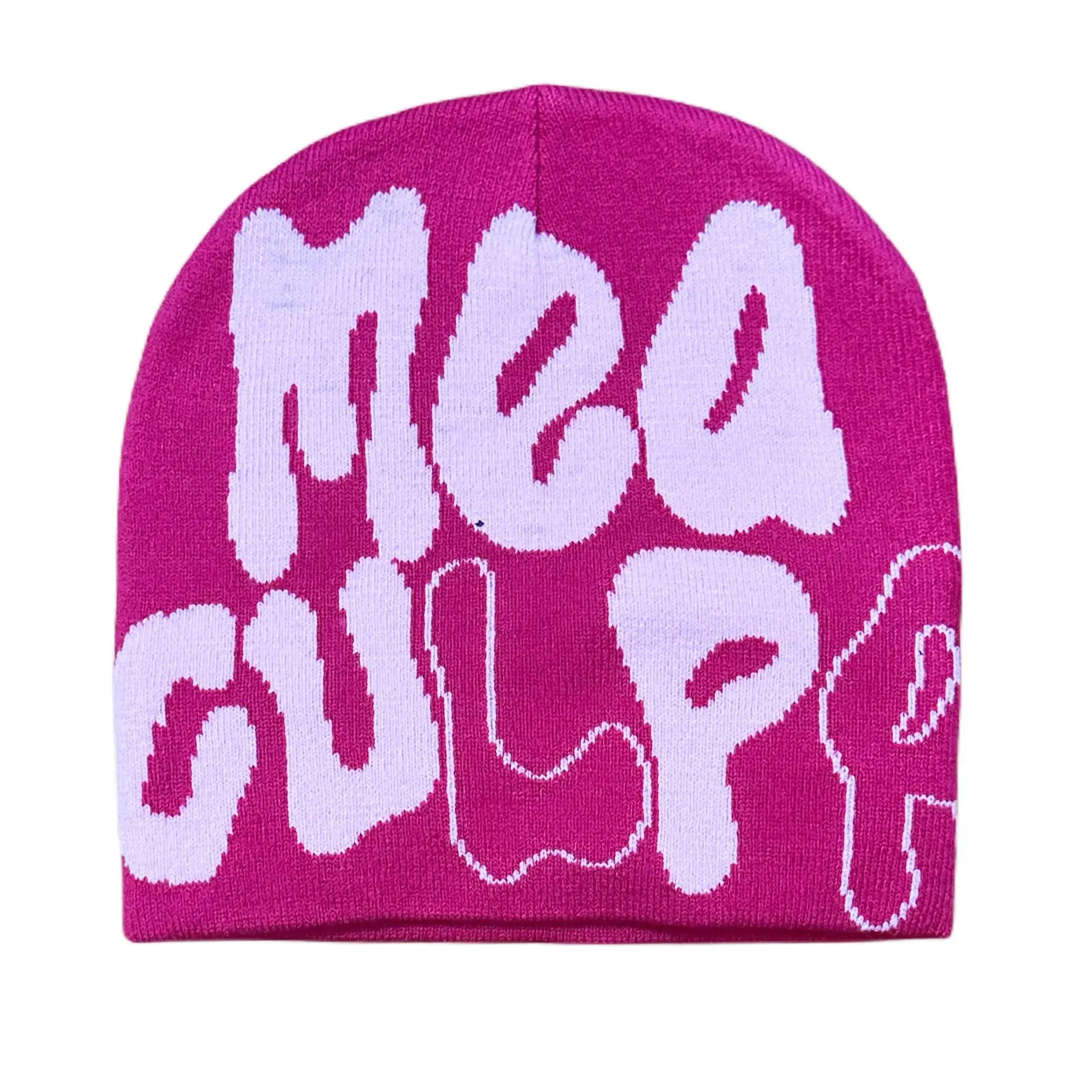 Wholesale Winter Custom Pink Puff Print Jacquard Skully Unisex Winter Knitted Hats Crochet mea culpa beanieS