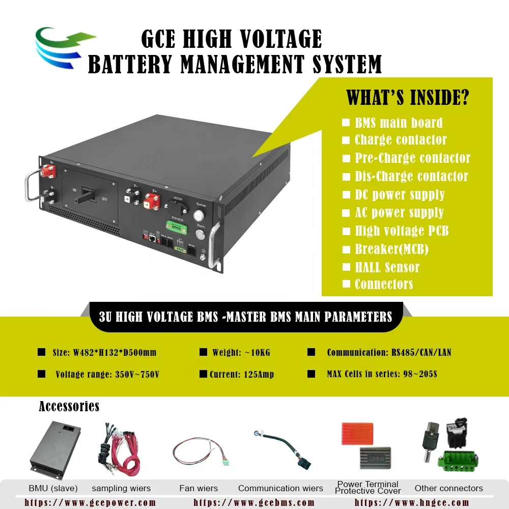 GCE Off-grid Bms 176S 560V 125A Master RBMS 22S Slave BMU Battery Management System 485 CAN Lifepo4 High Voltage