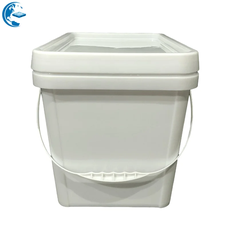 Square 5 Gallon Food Grade White Plastic Bucket with Handle & Lid