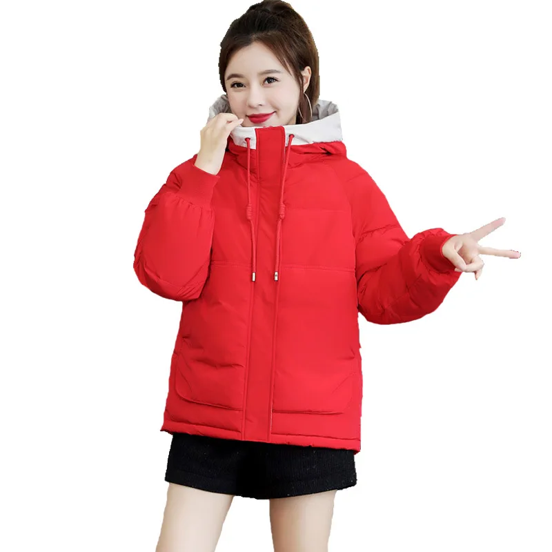 AIMINYZ Down Jacket Female Winter 2023 New Student Korean Version Bread Jacket Short Overcoat Loose Thickened Cotton Jacket