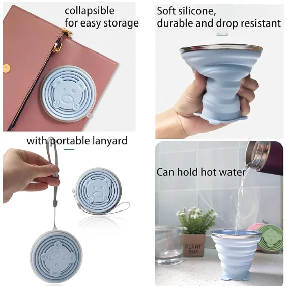 Silicone Collapsible Cups for Traveling 270ML Portable Collapsible Travel Cup Folding Camping Cup with Lids