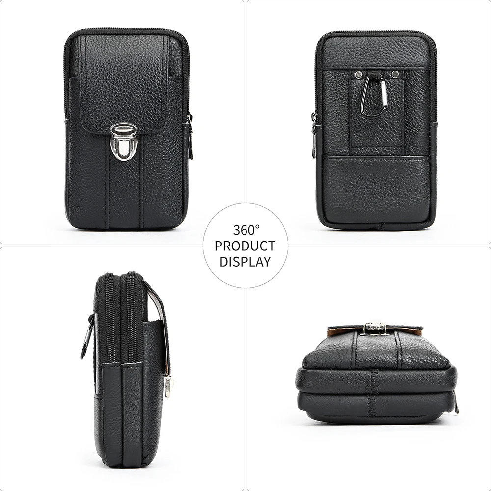 MARRANT Genuine Leather Men Crossbody Cell Phone Bag Travel Waist Pack Bags Pouch Belt Bag Leather Fanny Pack for Men