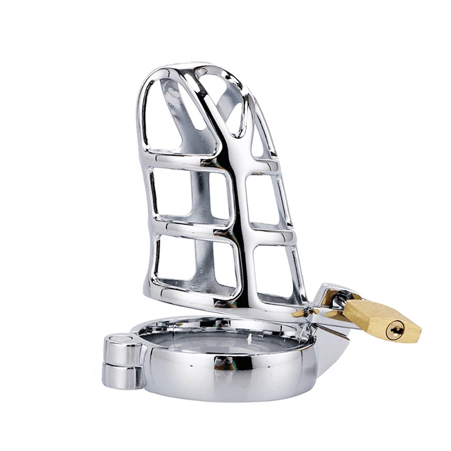 
Aimitoy Bondage Unique Design Manganese Steel Male Chastity Lock Cage Scrotum Ring Glans Rings Men Steel metal chastity cage 