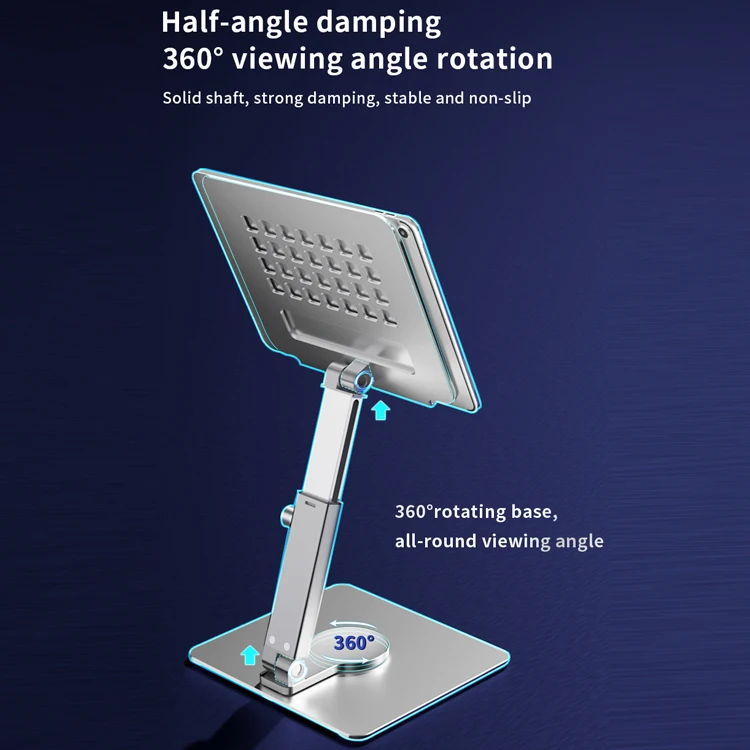 Great Roc foldable portable desktop tablet mount for Ipad height adjustable aluminum tablet stand holder with 360 rotating base