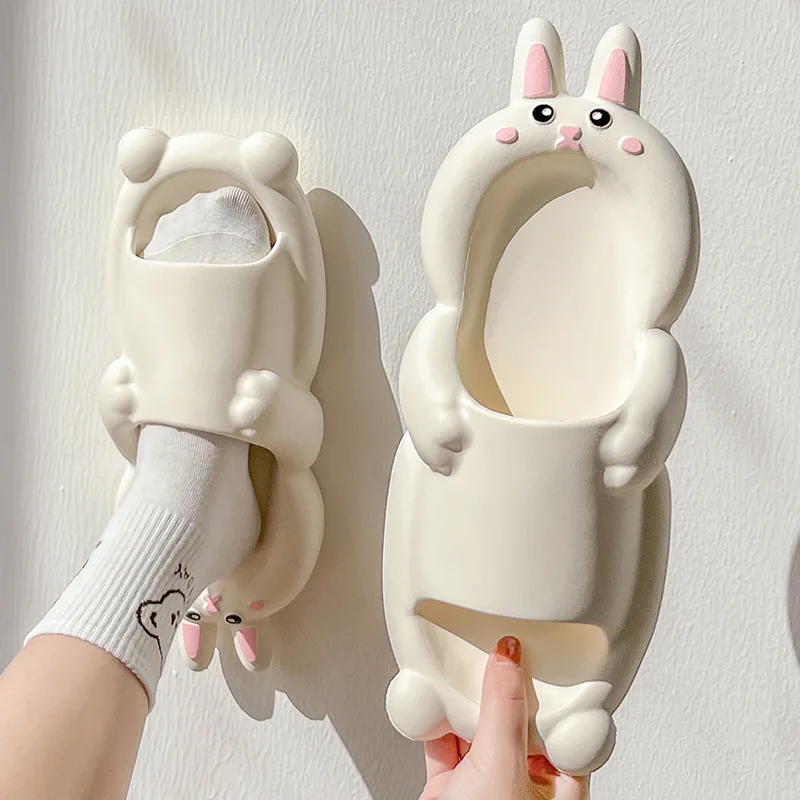 Bear Rabbit Women Summer Slippers Cartoon Outdoor Fashion Slides Non-slip Bathroom Indoor Flip Flops 3D Men Ladies Shoes