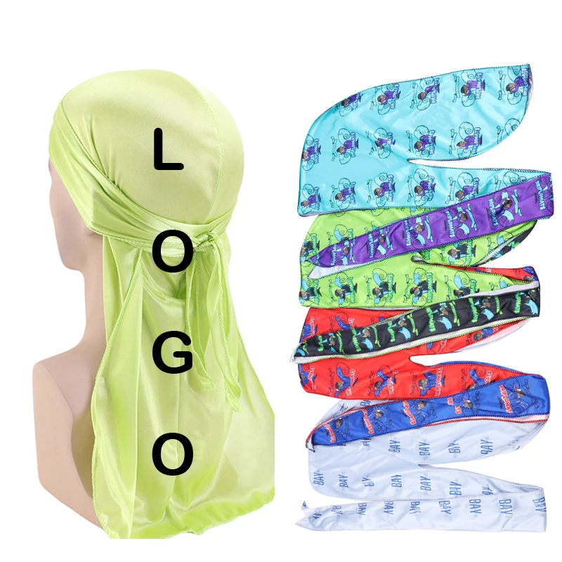 Low MOQ Logo custom silky satin durags factory wholesale velvet duragesic bonnets durags for men