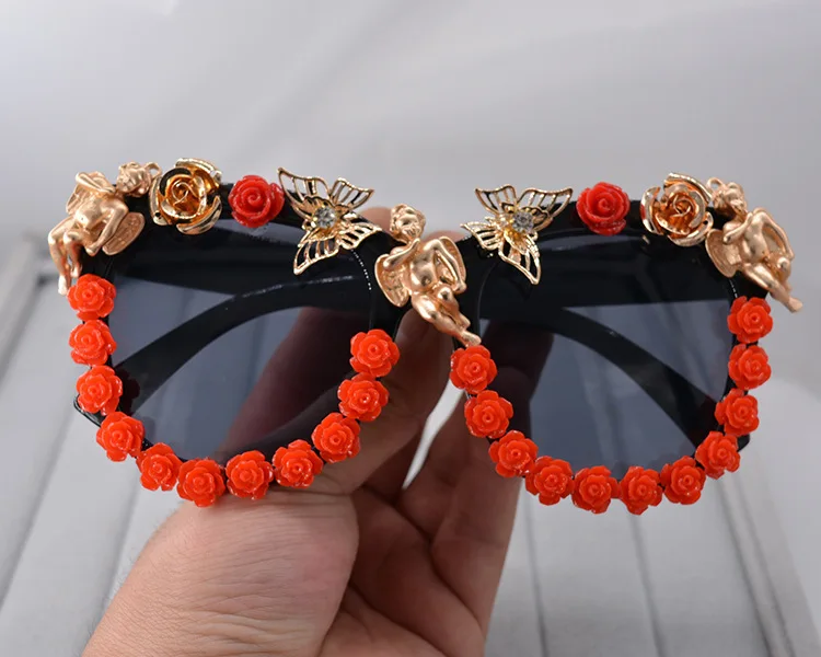 Fashion Versatile Personalized Show Glasses Baroque Angel Flower Porcelain Butterfly Ladies Sunglasses Women