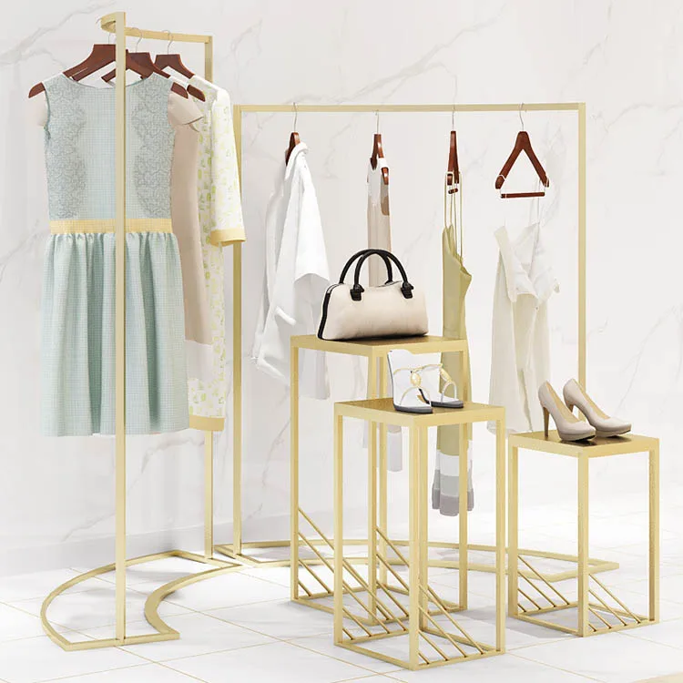 XINJI Clothing Store Water Table Decorative Window Clothes Racks Middle Island Display Table Golden Metal Hanging Display Rack