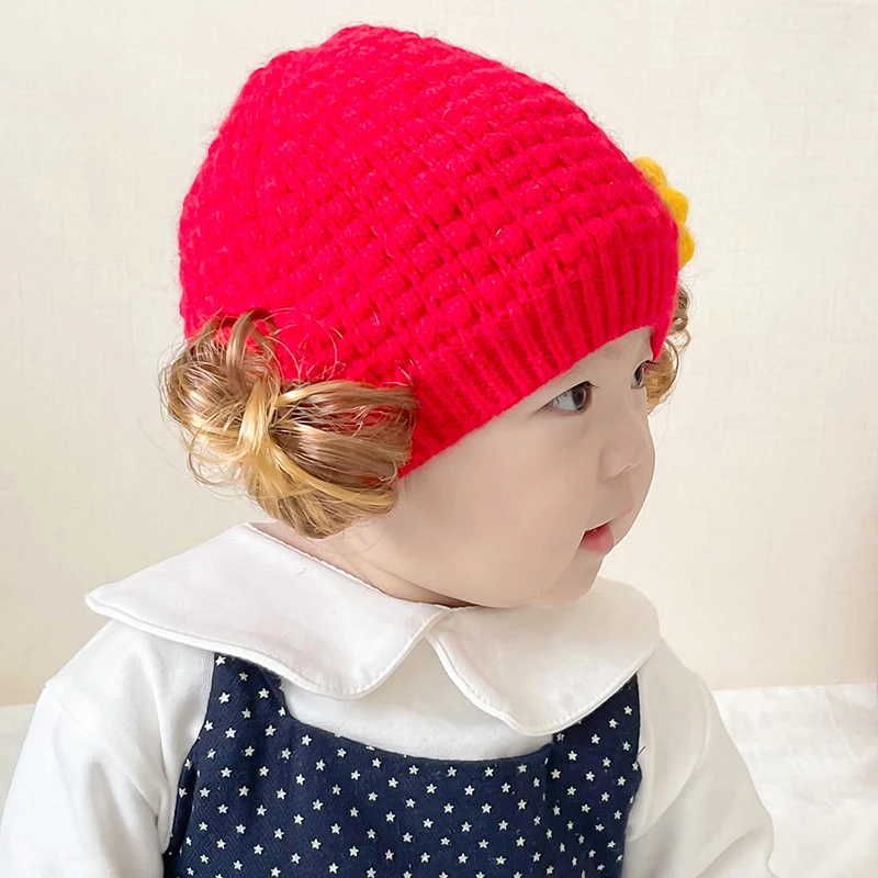 
Cute Baby Girl Boy beanie Hat Hair Pigtail Braid Wig Cap Winter Warm Crochet Knit Children Kids Girls Hats and Caps 