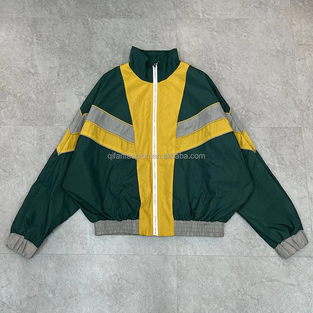 Custom stand collar neck color block patch work windbreaker track Jacket for men