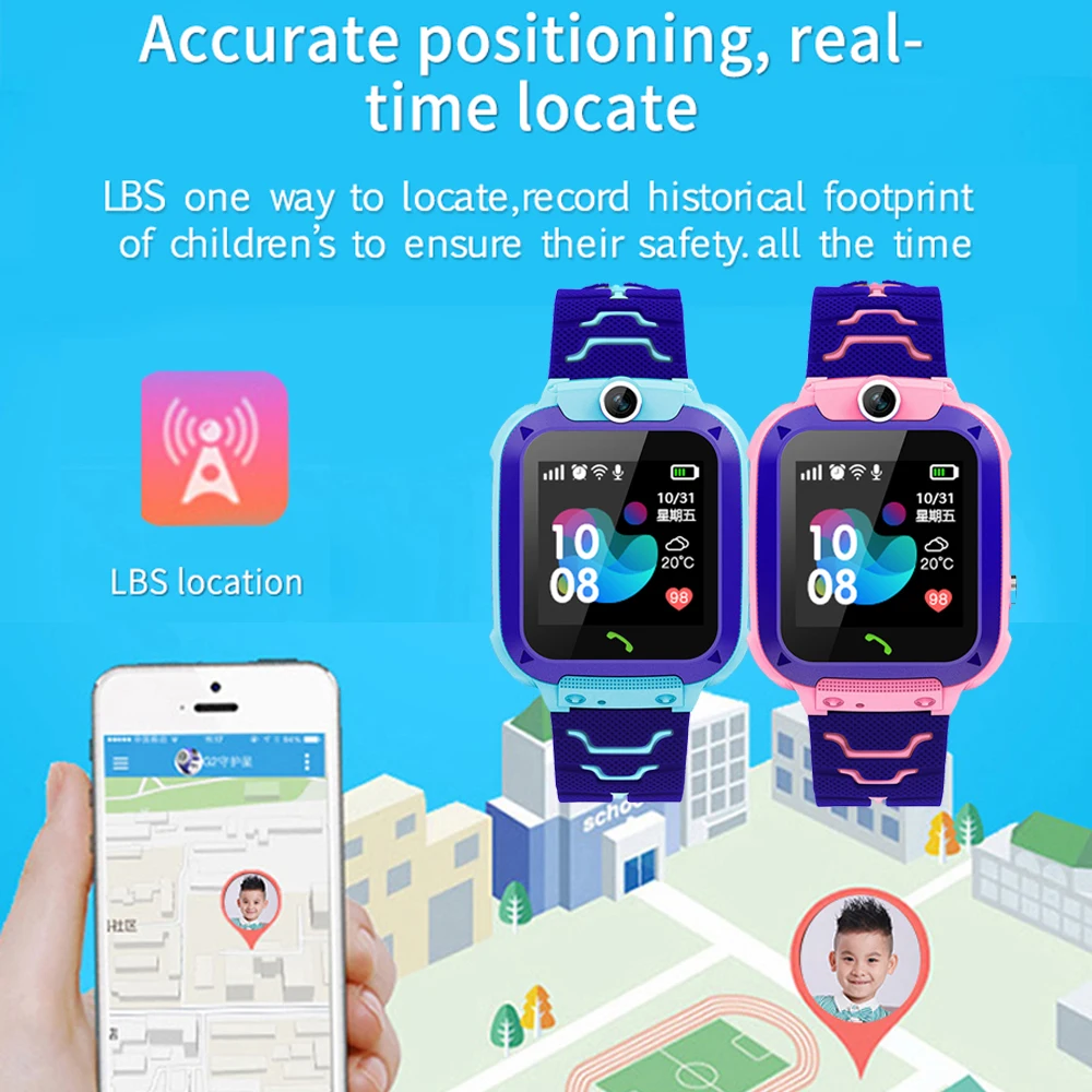 Children Waterproof 1.44 inch IP67 Touch Screen SOS LBS Tracker intelligence mobile phone Smart Watch For boys girls Kids