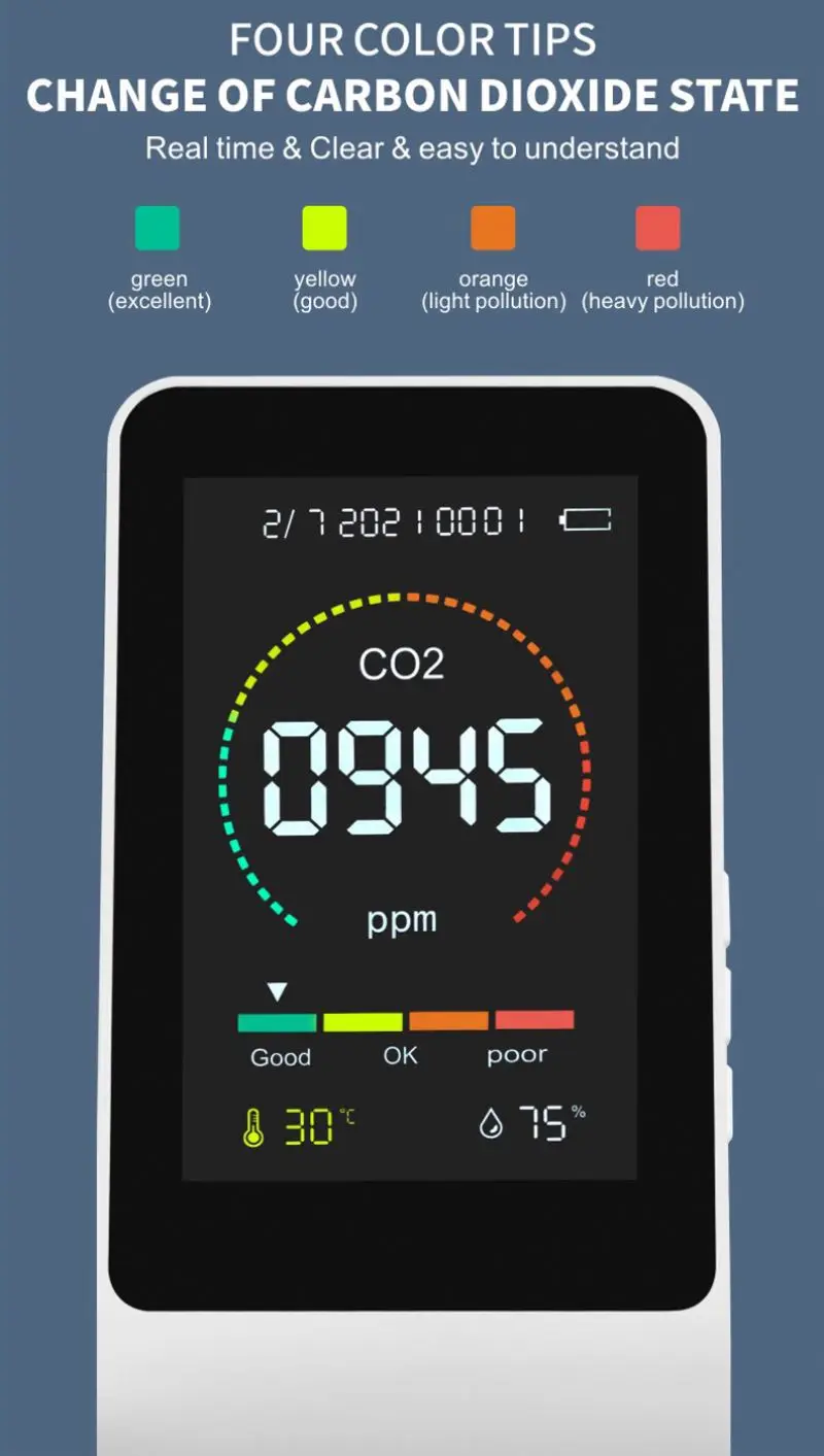 C Small Portable Indoor Desktop Automatic Alarm Infrared CO2 Sensor Air Quality Monitor Detector De CO2 Carbon Dioxide Meter