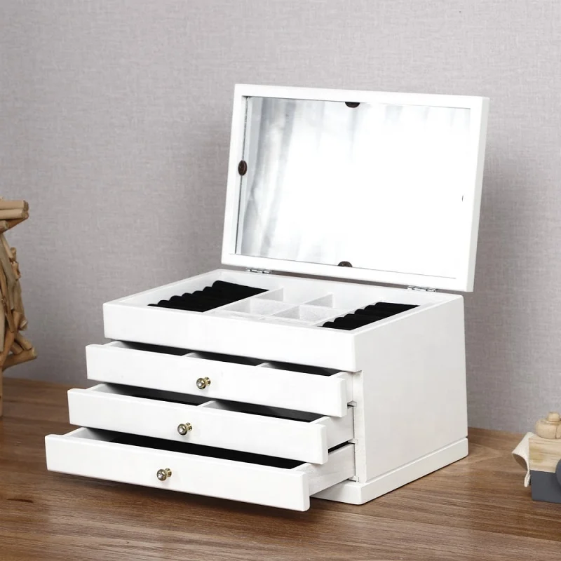 Wholesale white and red color jewelry box design wooden jewelry gift box custom available for rings necklaces earrings bracelets