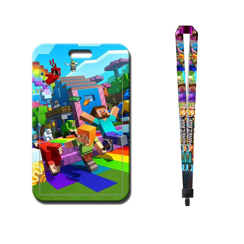 Minecrafted Neck Lanyard with Retractable Reel ID Badge Holder for Card Cartoon Lanyards Minecrafted Office Keychains