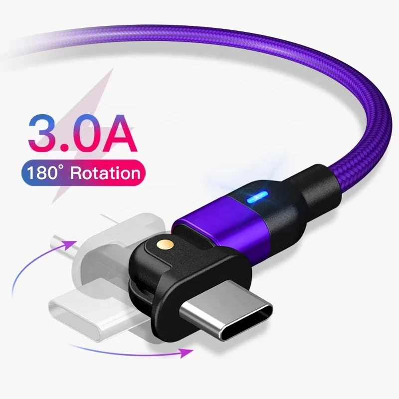  USB-кабель для передачи данных с поворотом на 180 градусов может гнуться 3 А кабель быстрой зарядки разъемом Type-C 8pin Micro