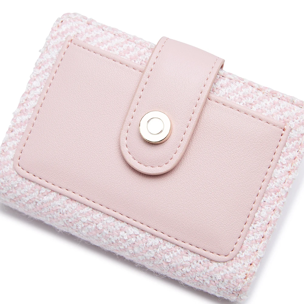 Custom Fashionable Ladies Purse Nice Fabric And Leather Card Holder Short Wallet For Women