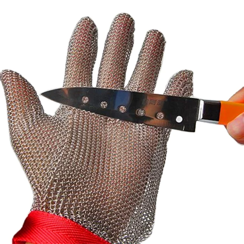 high quality Five fingers 5101 type 304 Stainless steel wire mesh butcher cut resistant gloves with nylon wrist