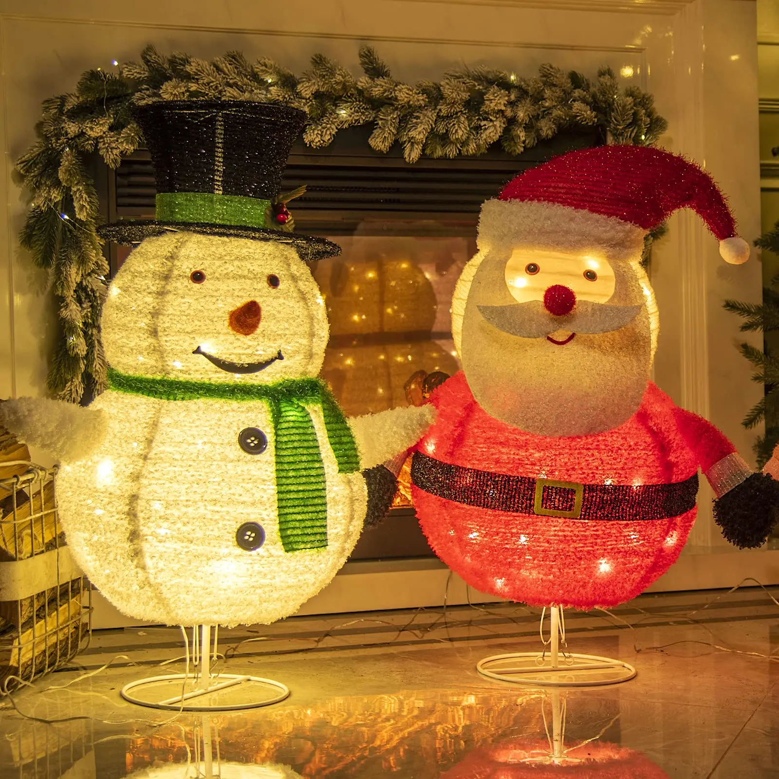 Christmas Crafts Ornaments 76cm LED Lighted Pop up Snowman and Santa Claus Outdoor Decoration Navidad Garden Yard