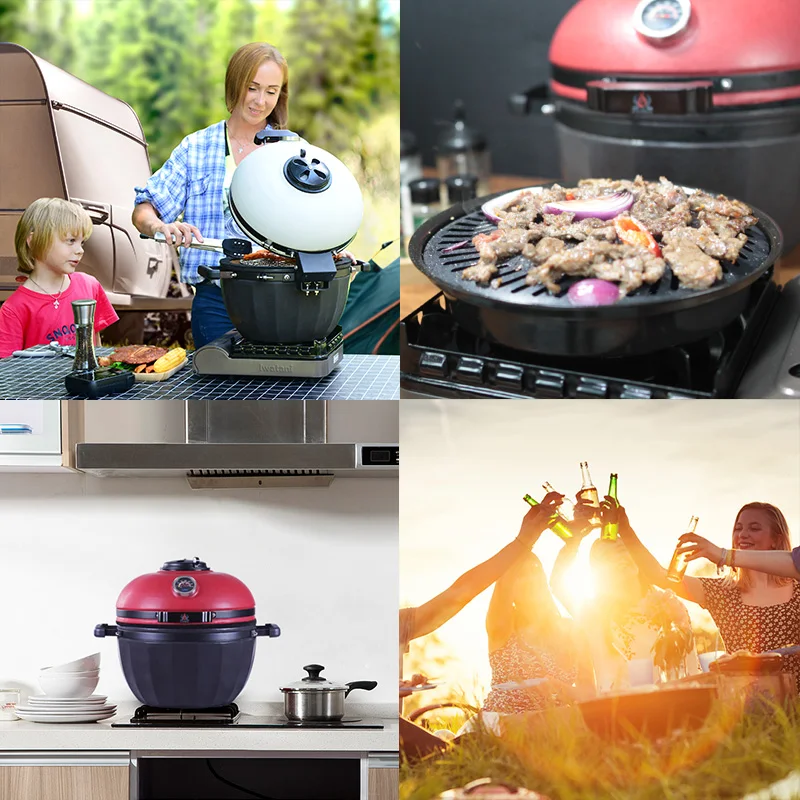 Уличный портативный керамический японский гриль kamado для барбекю с зелеными