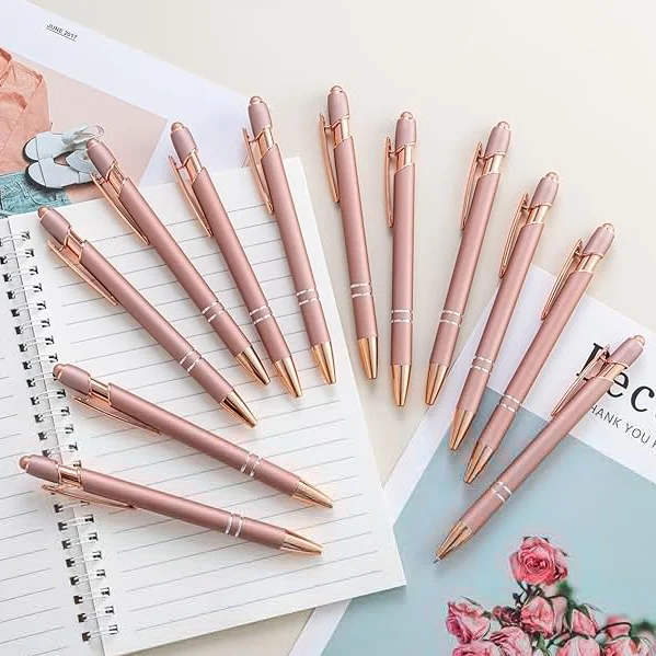High Quality Smooth Stylus Pens With Rose Gold Press Wholesale Soft Touch Screen Metal Pens With Custom Logo